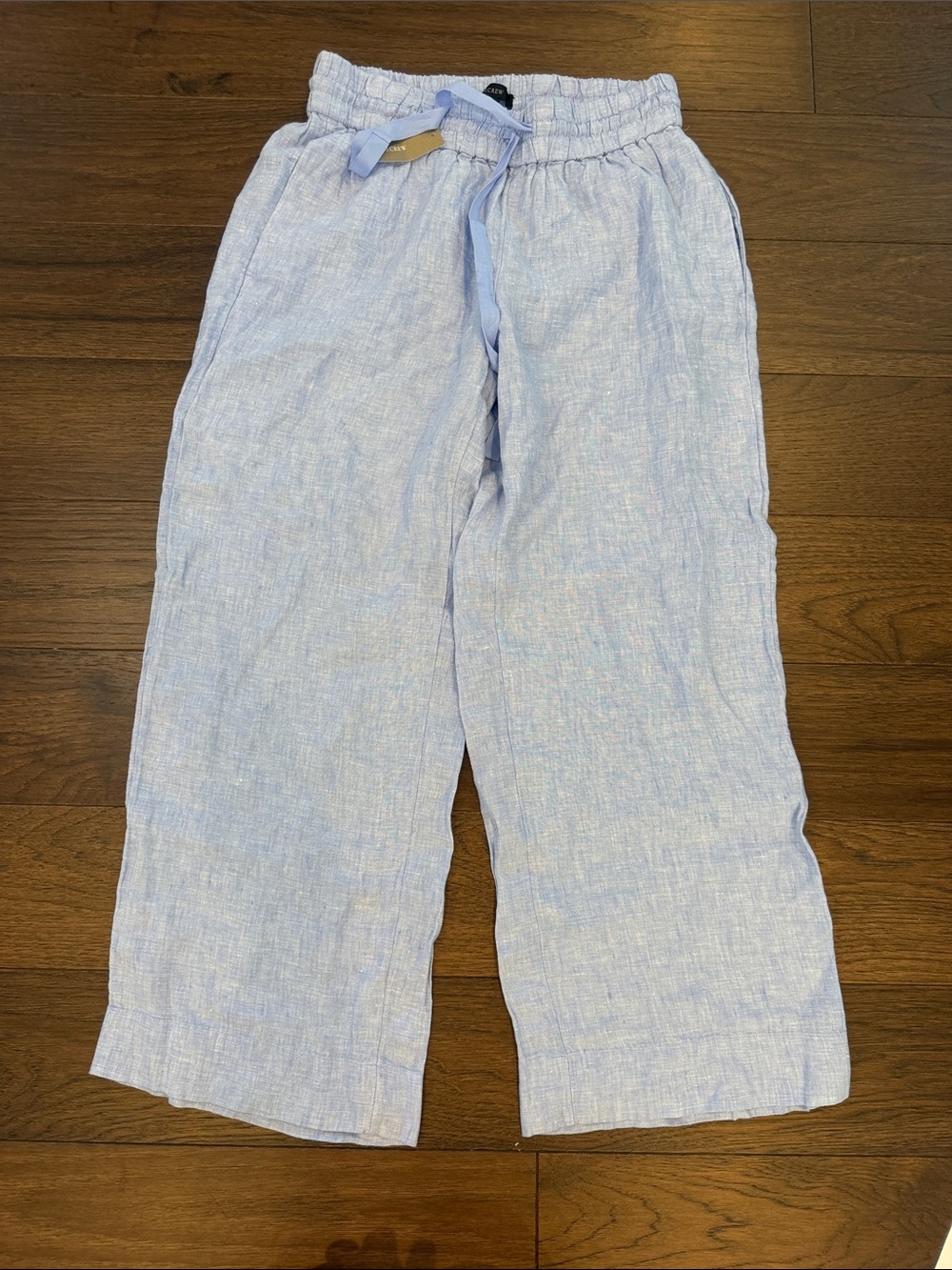J Crew Linen Pants Women’s Blue NWT Wide Leg Drawstrings Size Small - C1-340